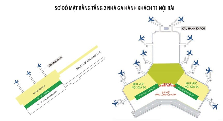 Sơ đồ khu vực ga đi – Sân bay quốc tế Nội Bài