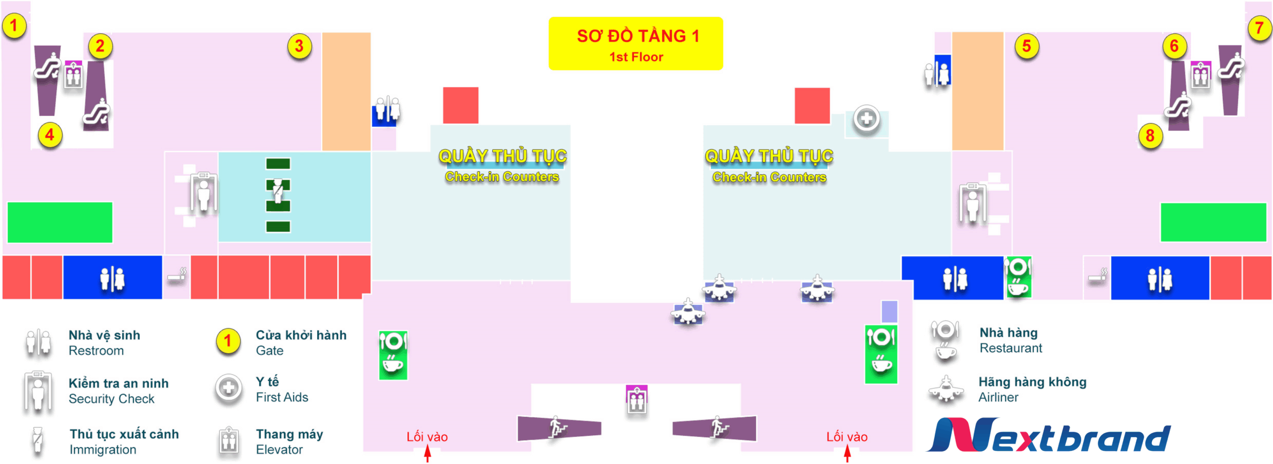Sơ đồ tầng 1 - Ga đi của Sân bay VCA Sơ đồ tầng 1 - Ga đi của Sân bay VCA