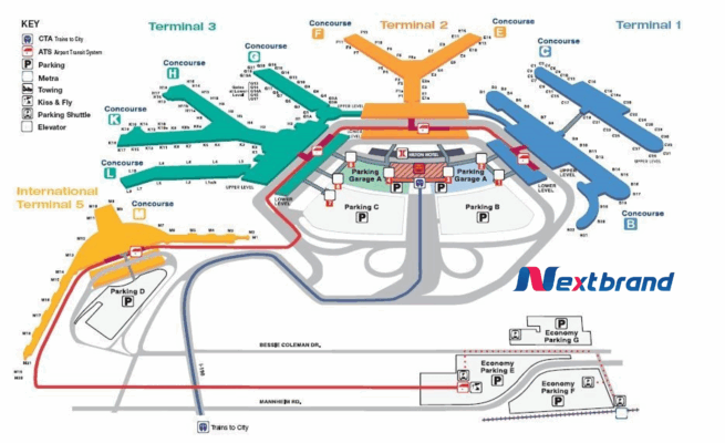 Sơ đồ tổng quan hệ thống nhà ga hành khách của sân bay ORD Sơ đồ tổng quan hệ thống nhà ga hành khách của sân bay ORD